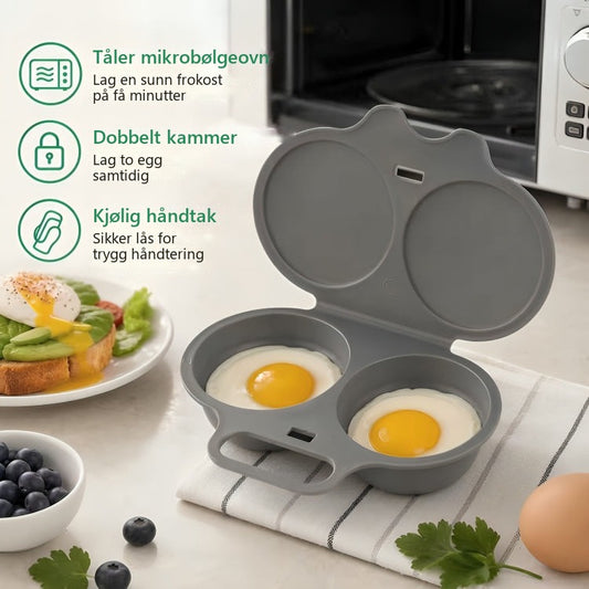 Eggkoker for mikrobølgeovn med dobbelt kammer og håndtak